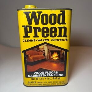 Vintage Wood Preen Floor Cleaner Wax Tin 32oz Kiwi Polish Co Used About HalfFull